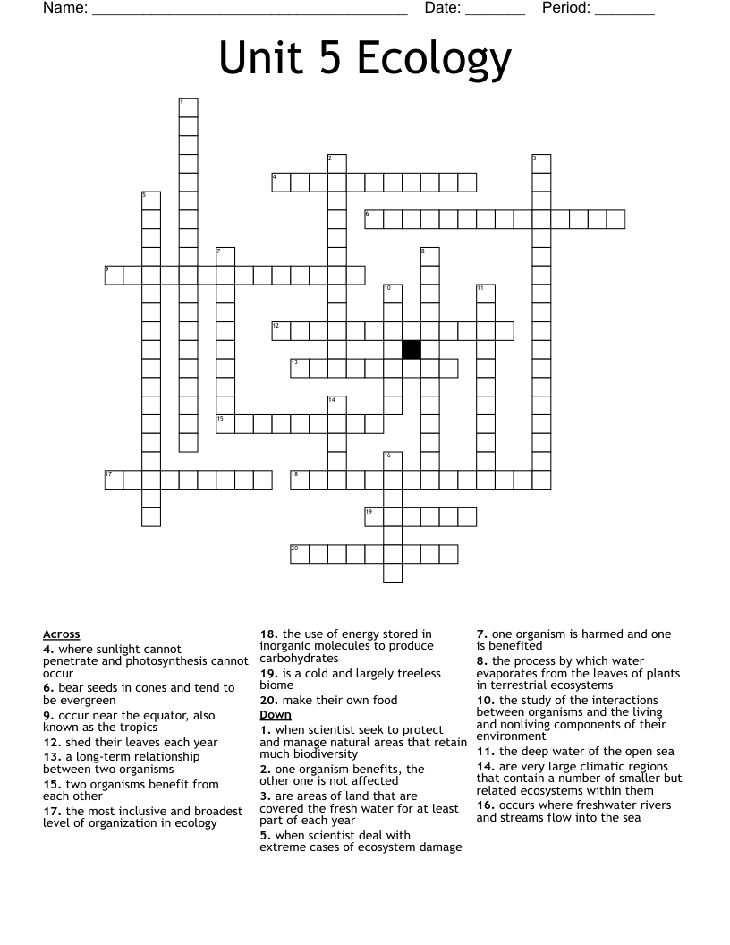 Unit 5 Ecology Crossword