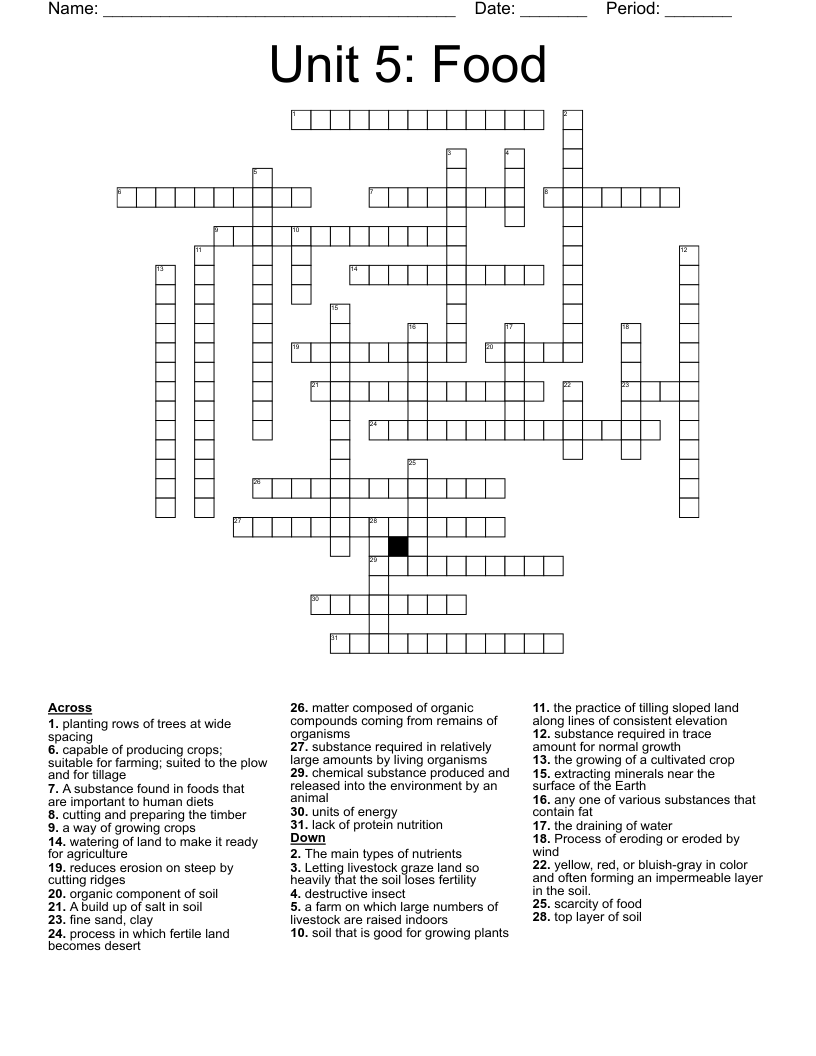 Unit 5: Food  Crossword