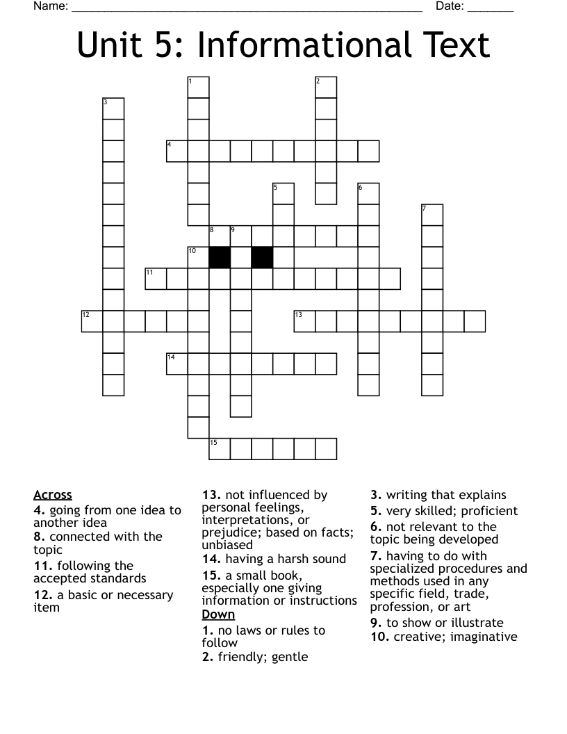Unit 5: Informational Text Crossword