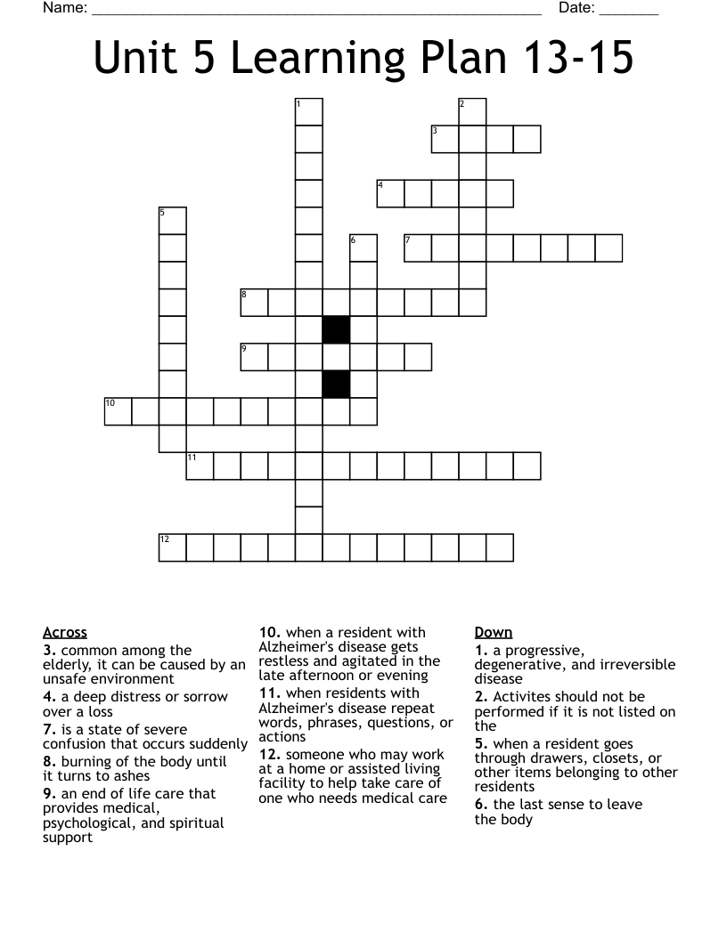 Unit 5 Learning Plan 13-15 Crossword