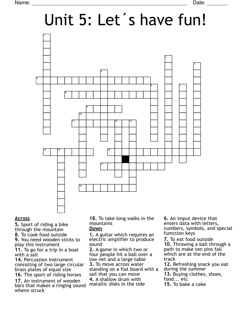 Unit 5: Let´s have fun! Crossword