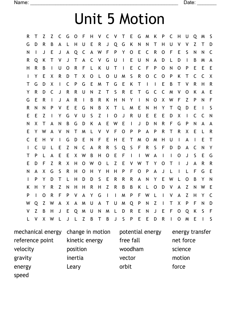 Unit 5 Motion Word Search