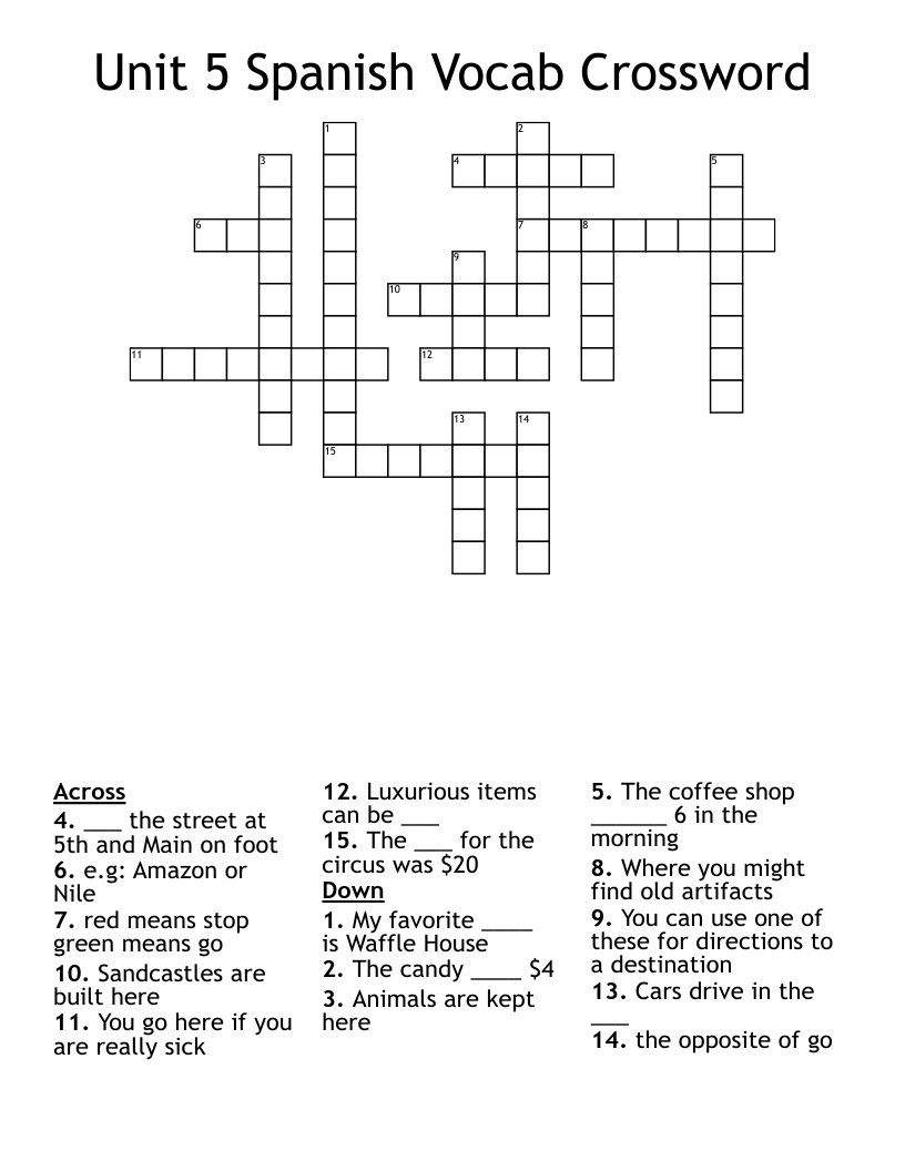 Unit 5 Spanish Vocab Crossword