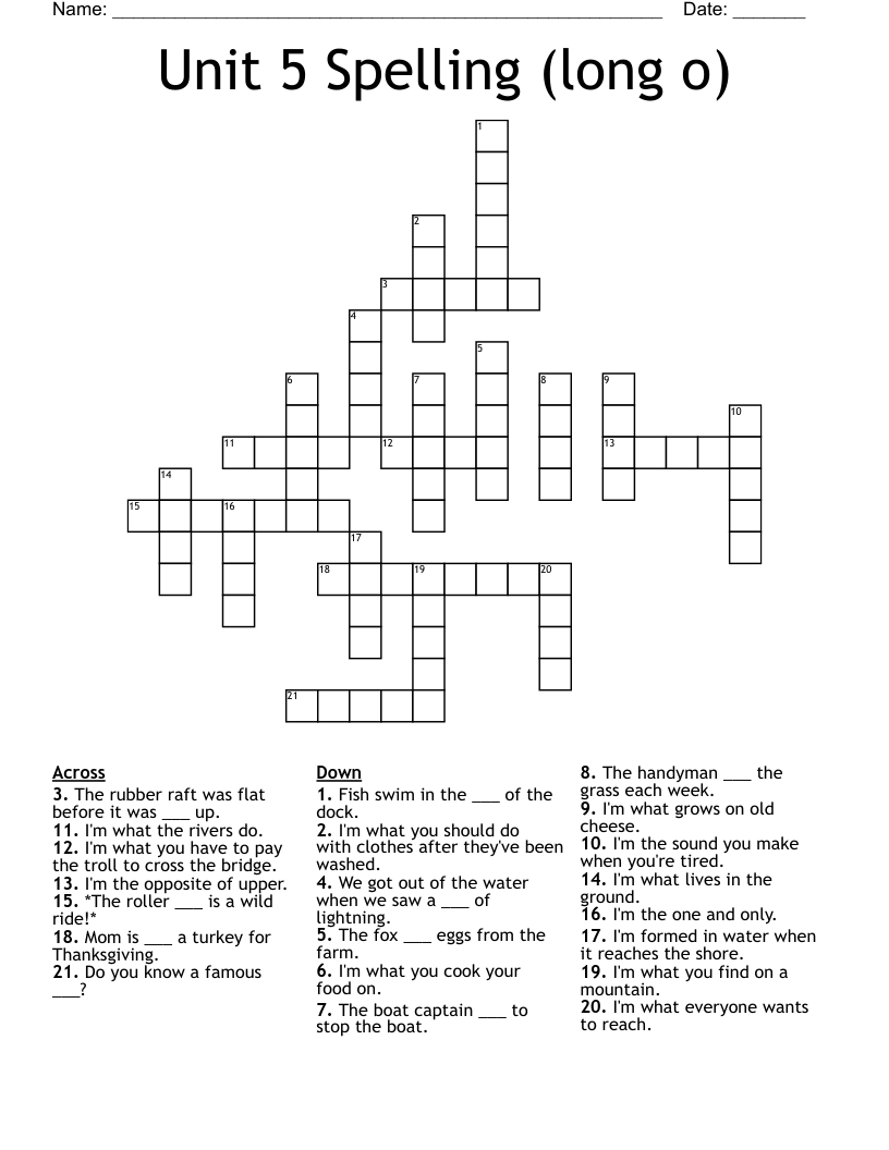 Unit 5 Spelling (long o) Crossword