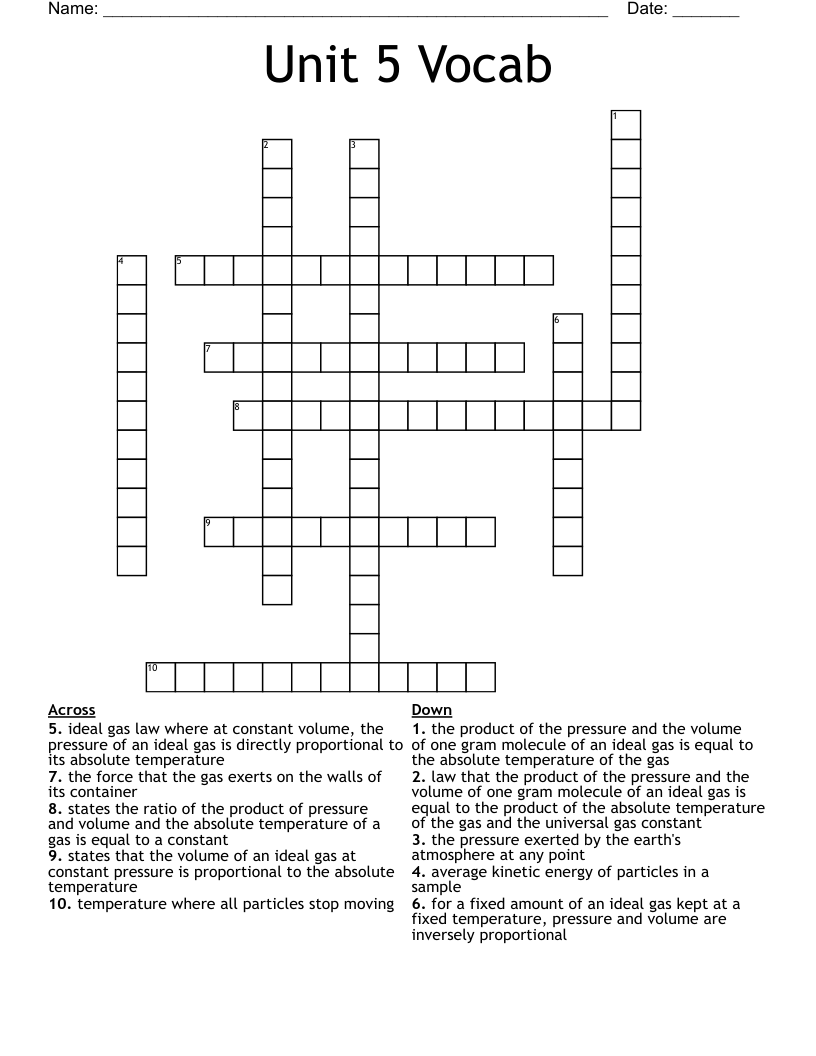 Unit 5 Vocab Crossword