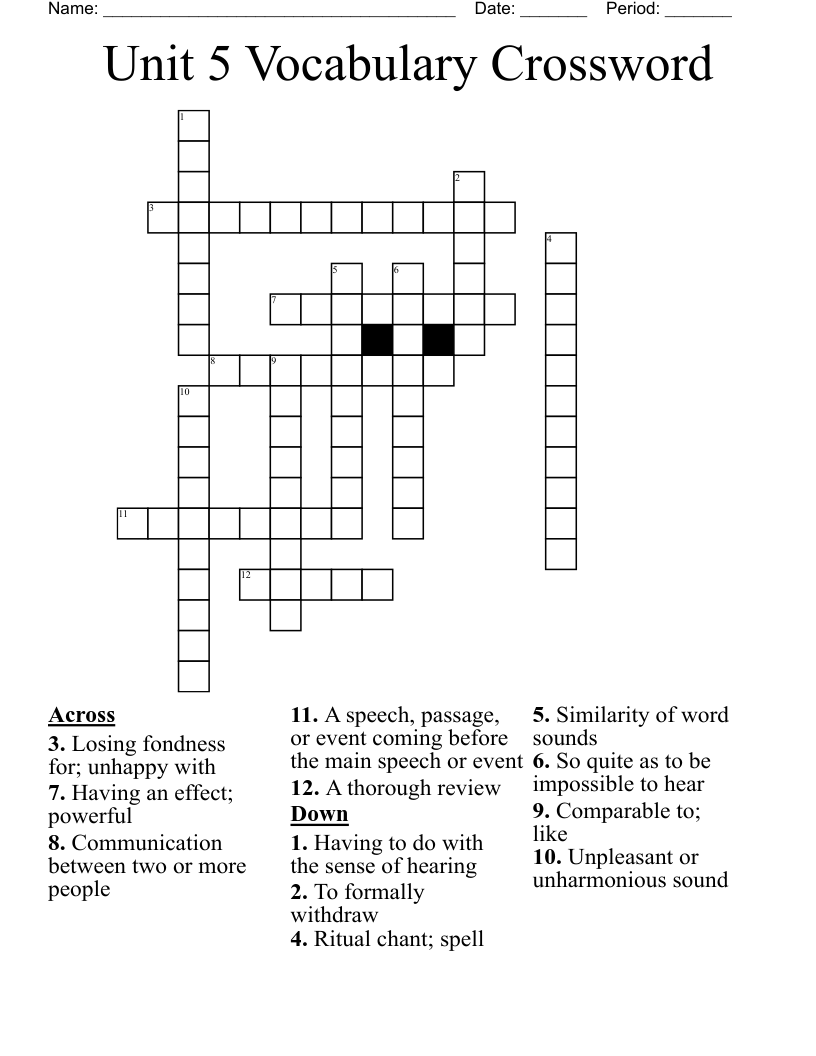 Unit 5 Vocabulary Crossword