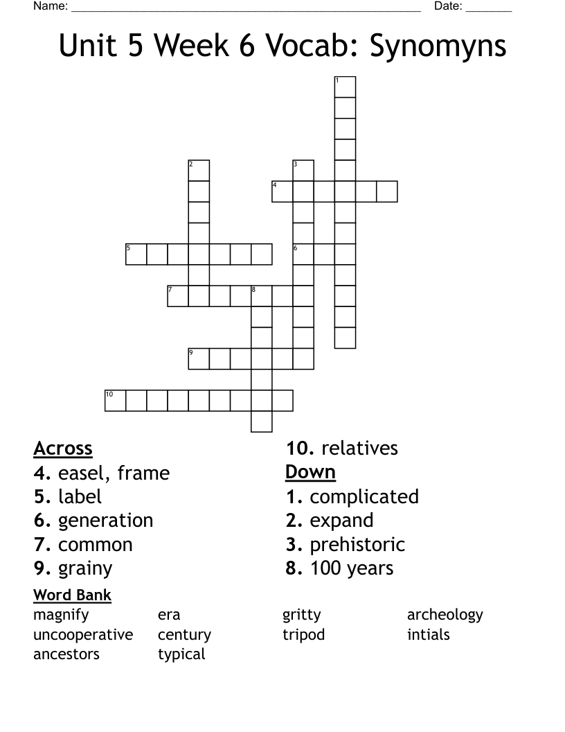 Unit 5 Week 6 Vocab: Synomyns Crossword