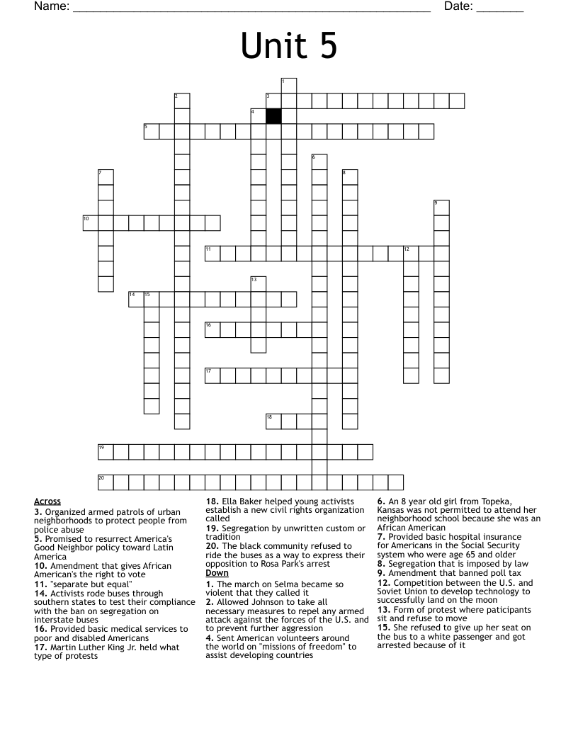 Unit 5  Crossword