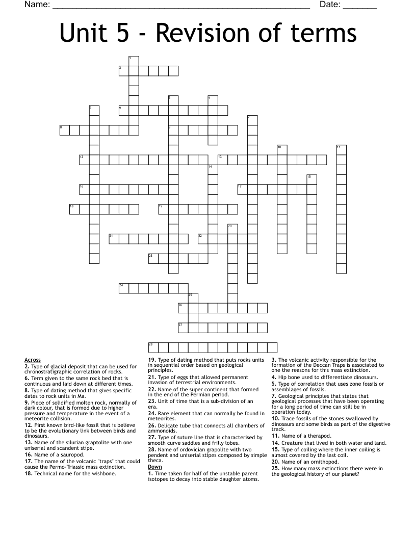 Unit 5 - Revision of terms Crossword