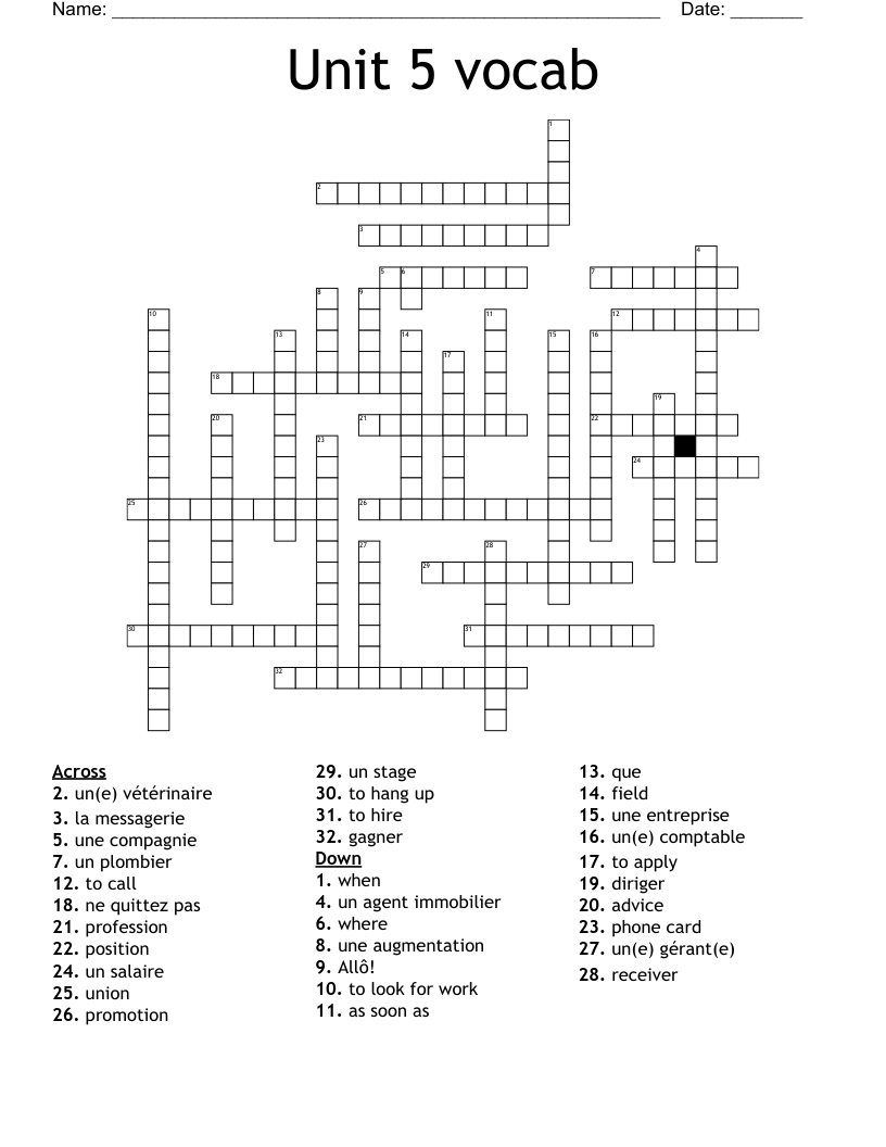 Unit 5 vocab  Crossword