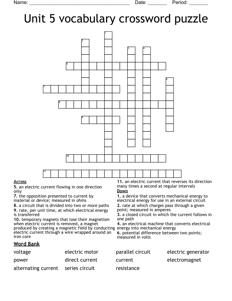 Unit 5 vocabulary crossword puzzle