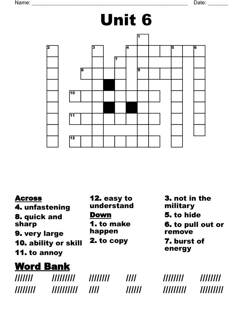 Unit 6 Crossword