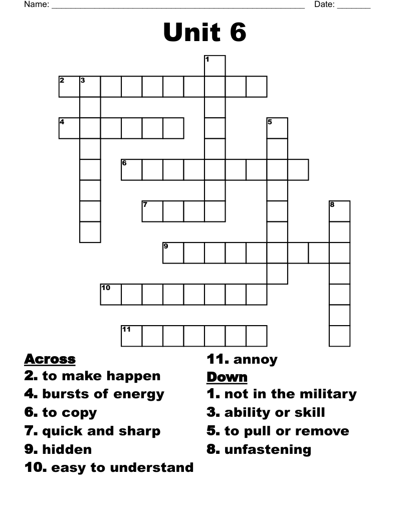 Unit 6 Crossword