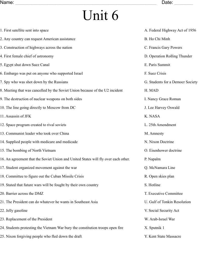 Unit 6 Worksheet