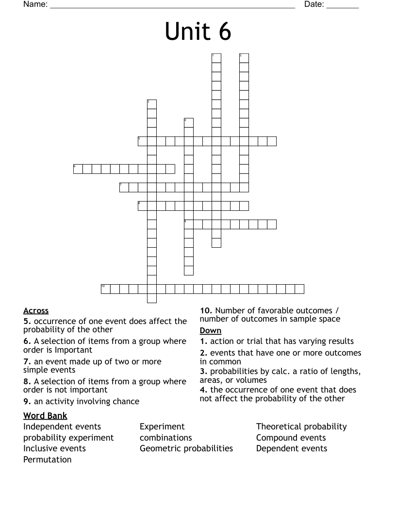 Unit 6 Crossword