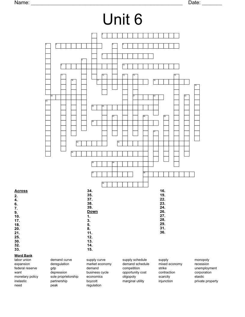 Unit 6 Crossword