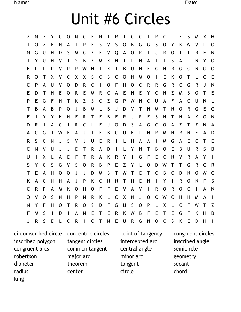 Unit #6 Circles  Word Search