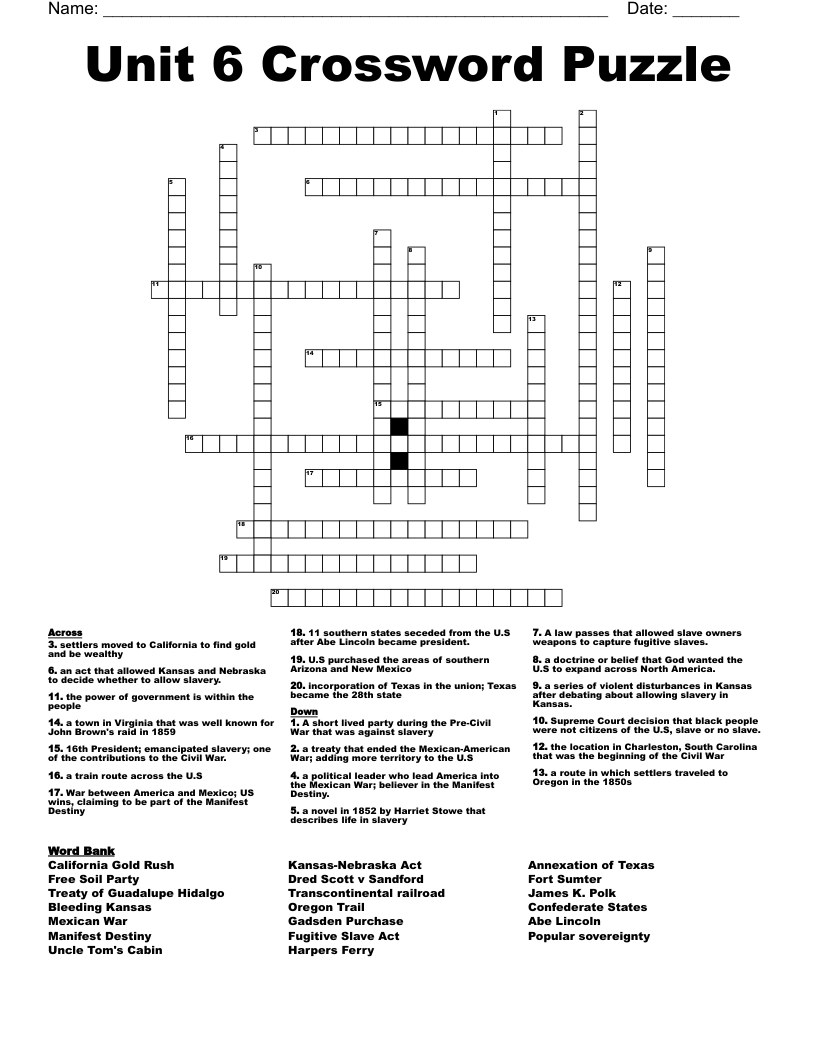 Unit 6 Crossword Puzzle