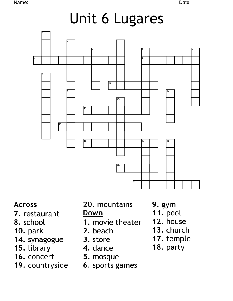 Unit 6 Lugares Crossword