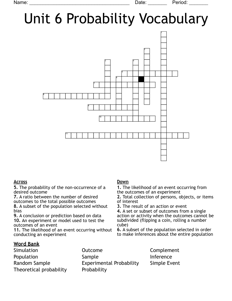 Unit 6 Probability Vocabulary Crossword