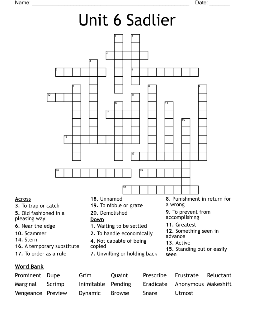 Unit 6 Sadlier Crossword