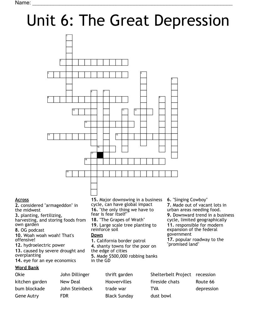 Unit 6: The Great Depression Crossword
