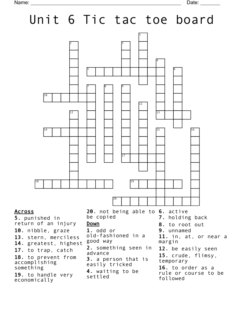 Unit 6 Tic tac toe board  Crossword