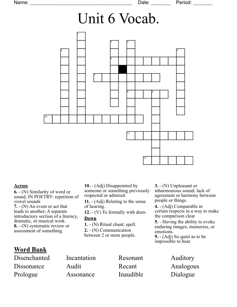 Unit 6 Vocab. Crossword