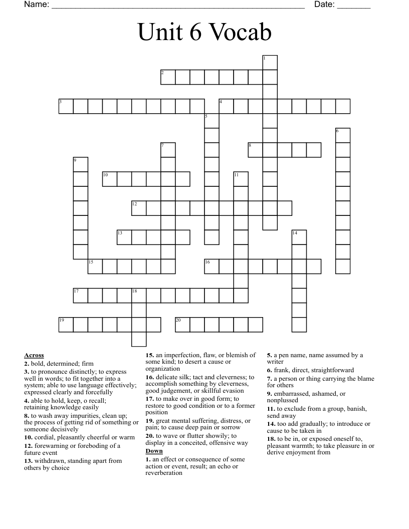 Unit 6 Vocab Crossword