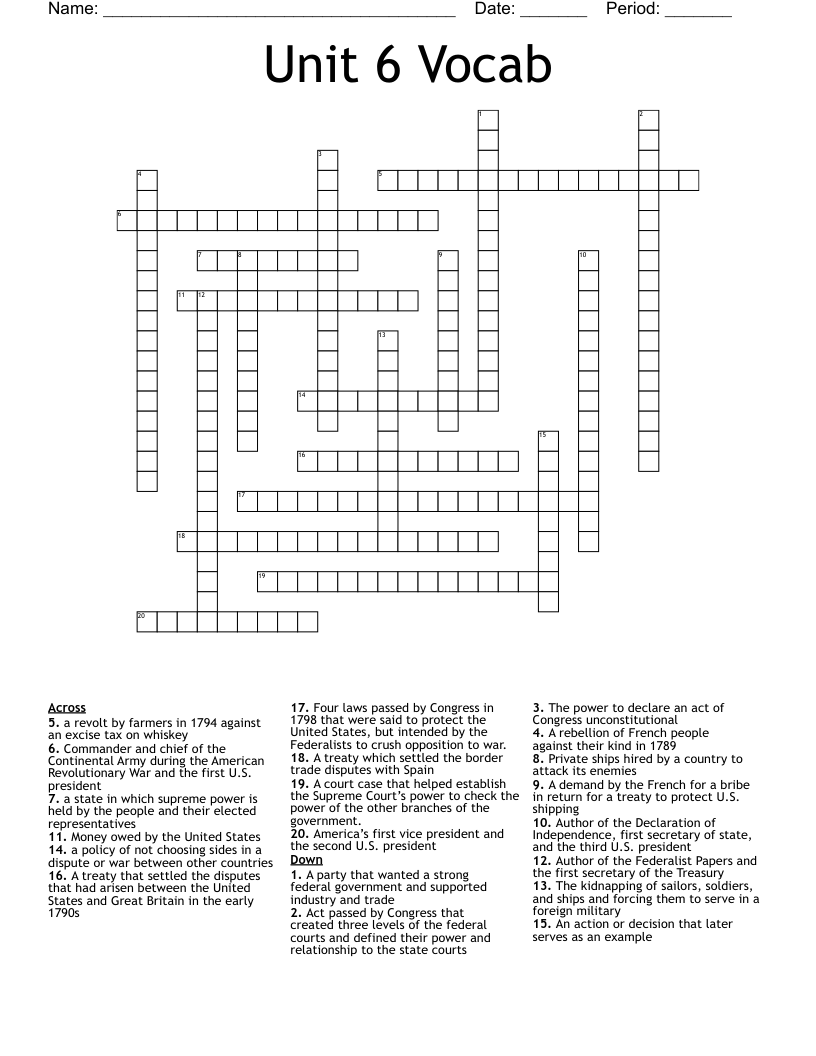 Unit 6 Vocab Crossword