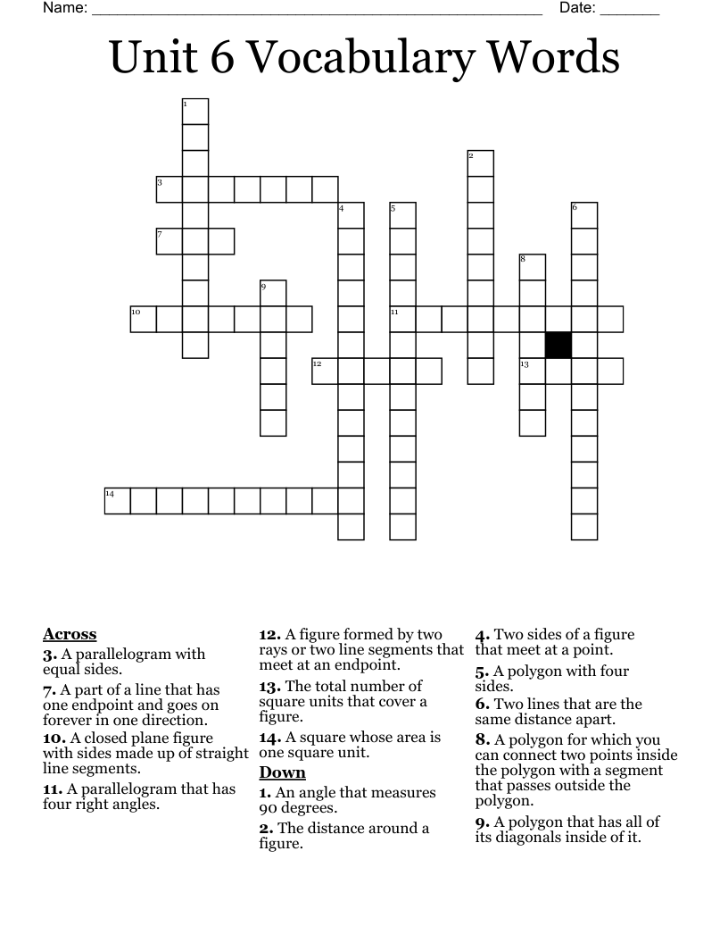 Unit 6 Vocabulary Words Crossword
