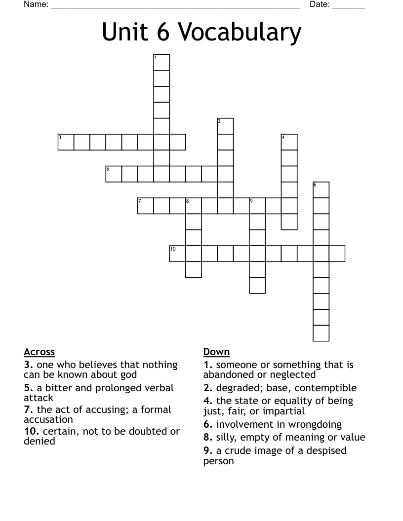 Unit 6 Vocabulary  Crossword