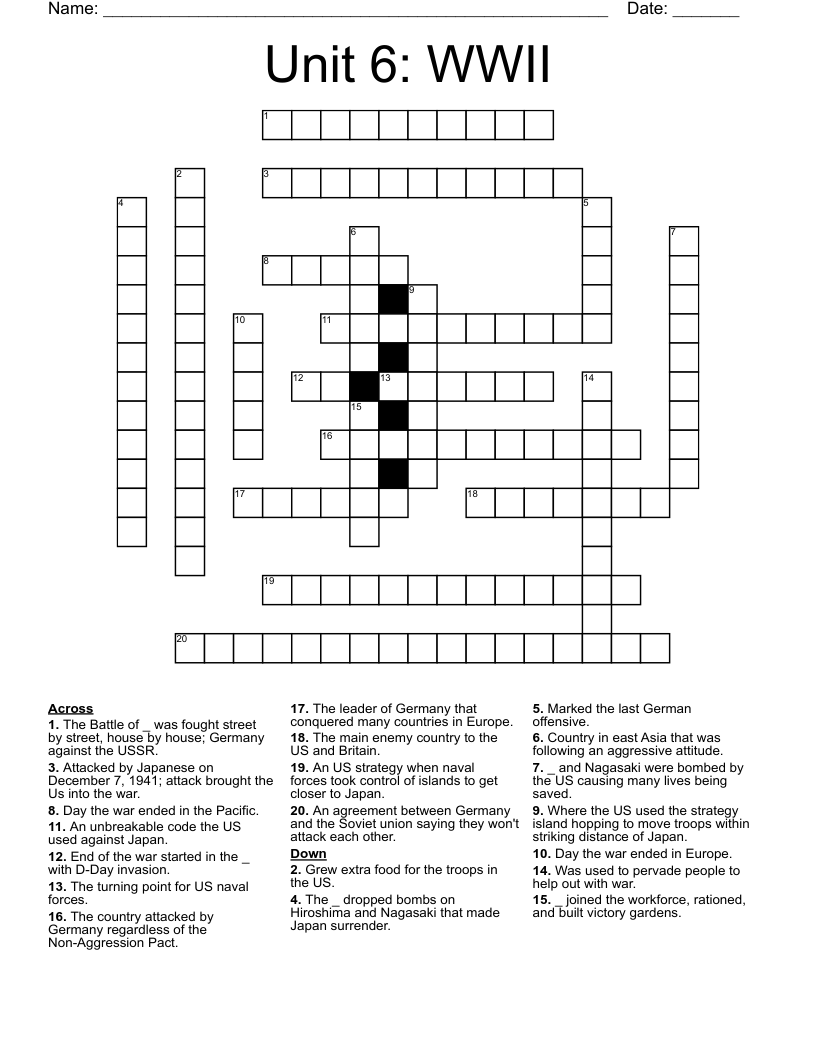 Unit 6: WWII Crossword
