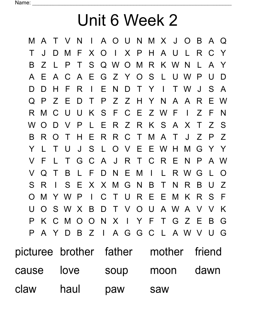 Unit 6 Week 2 Word Search