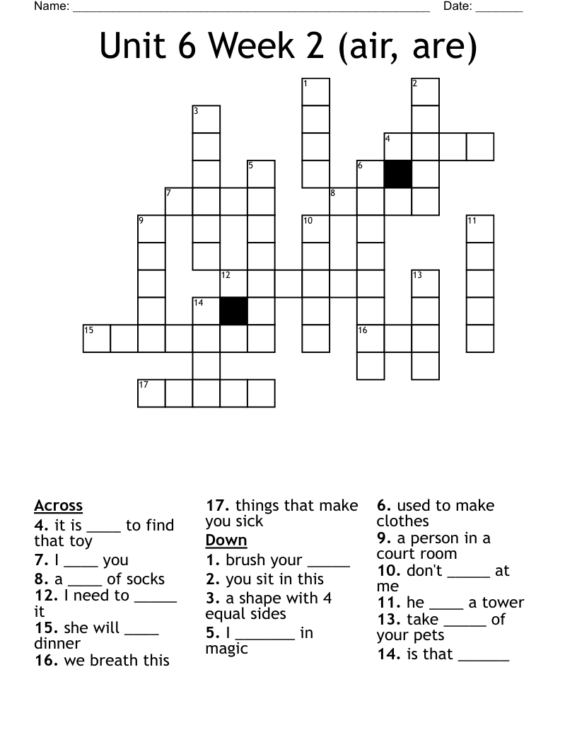 Unit 6 Week 2 (air, are) Crossword