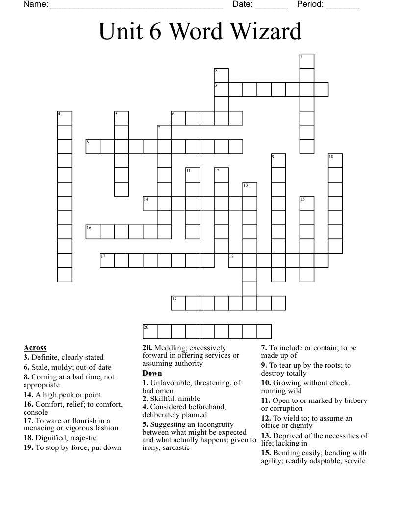 Unit 6 Word Wizard Crossword