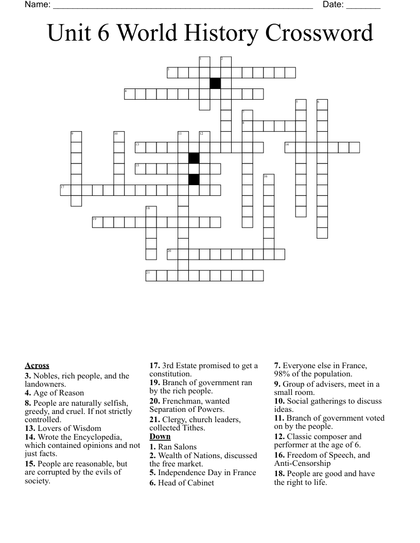 Unit 6 World History Crossword 