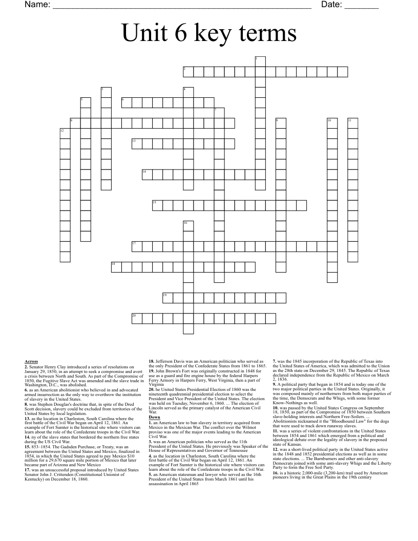 Unit 6 key terms Crossword