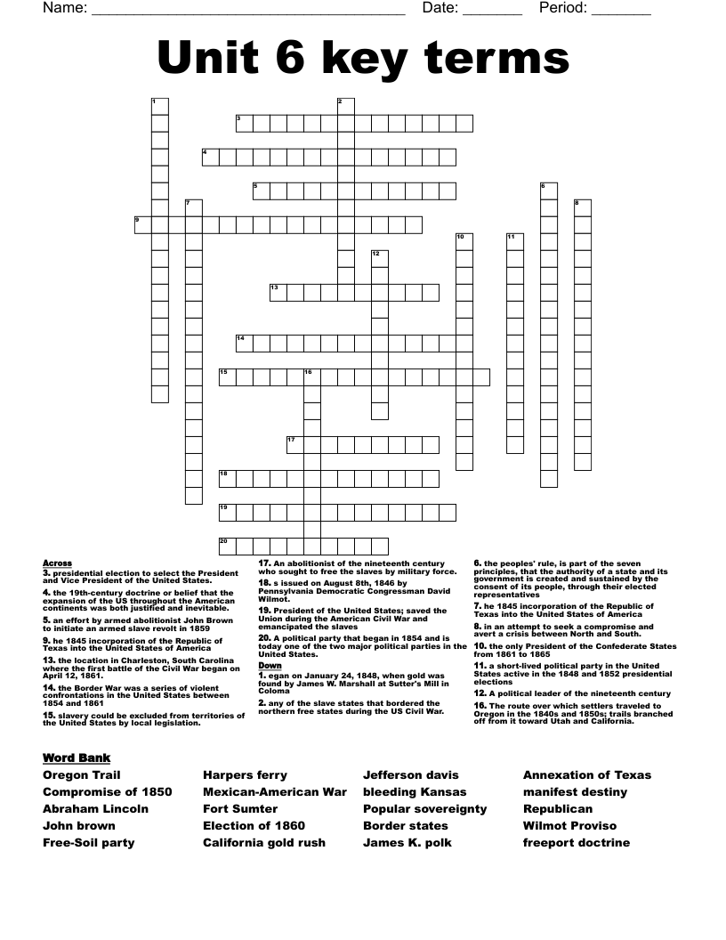 Unit 6 key terms  Crossword