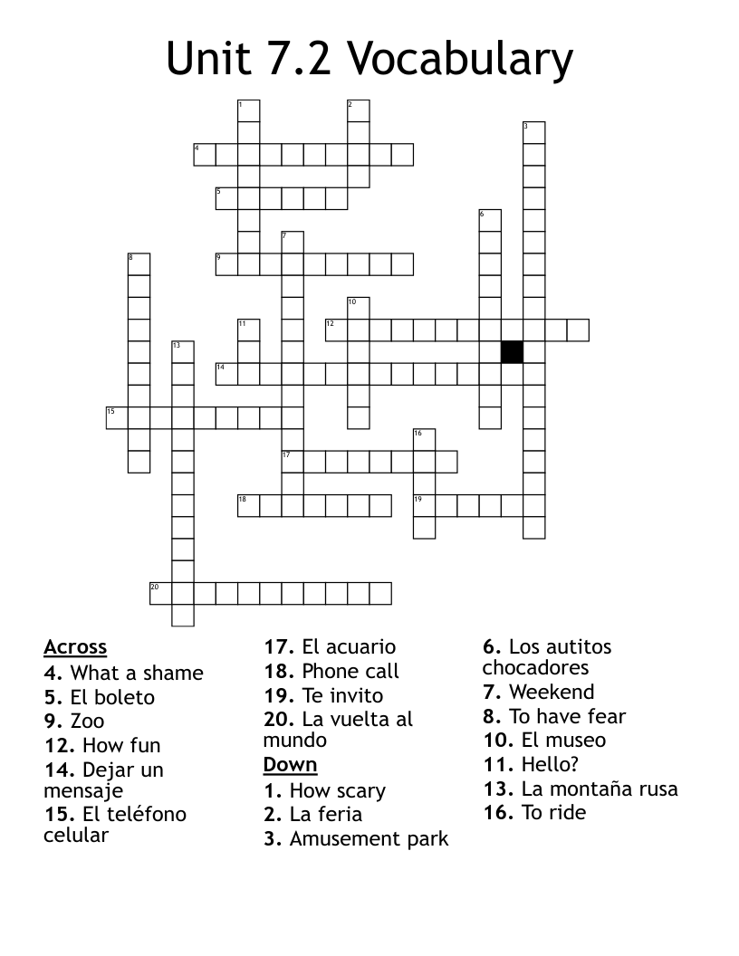 Unit 7.2 Vocabulary Crossword