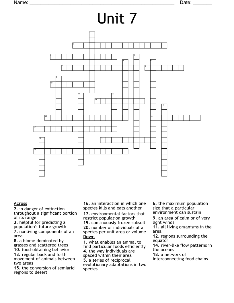 Unit 7 Crossword
