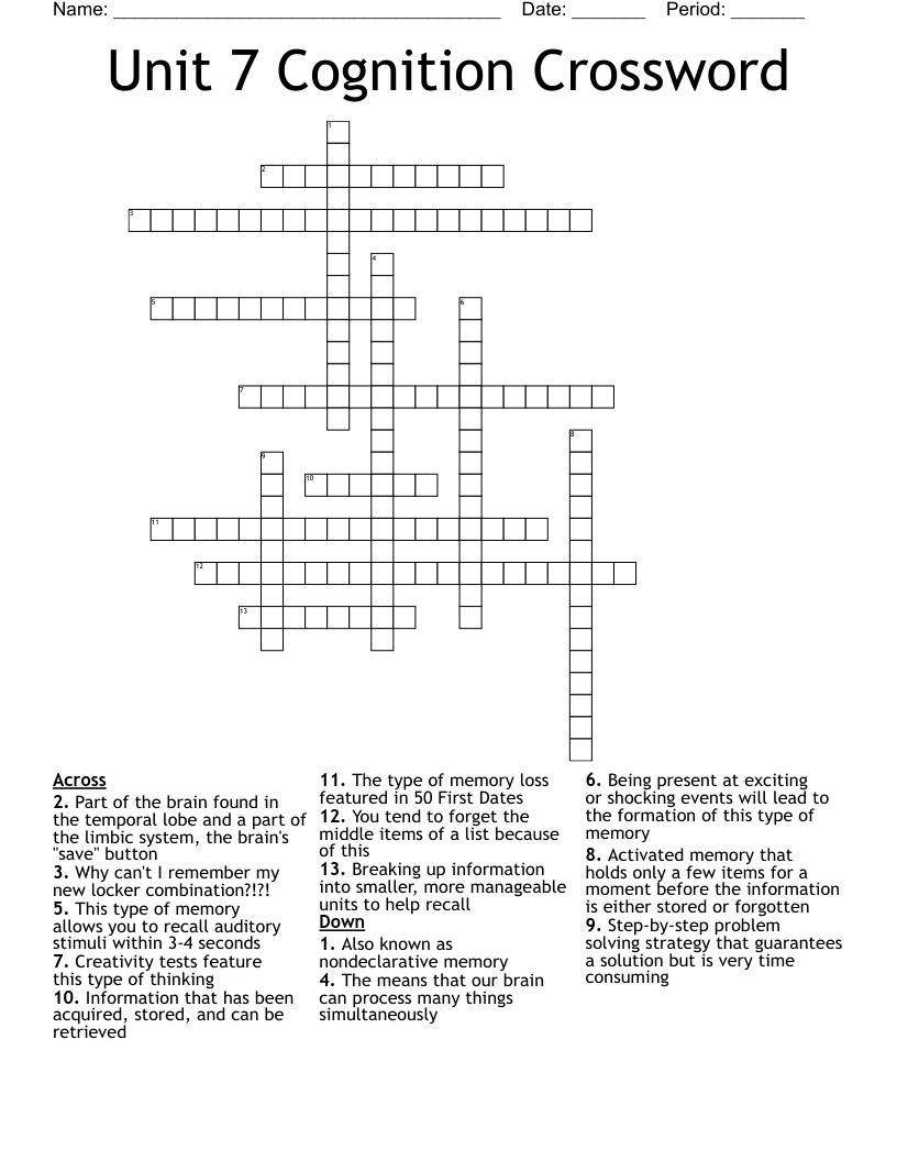 Unit 7 Cognition Crossword