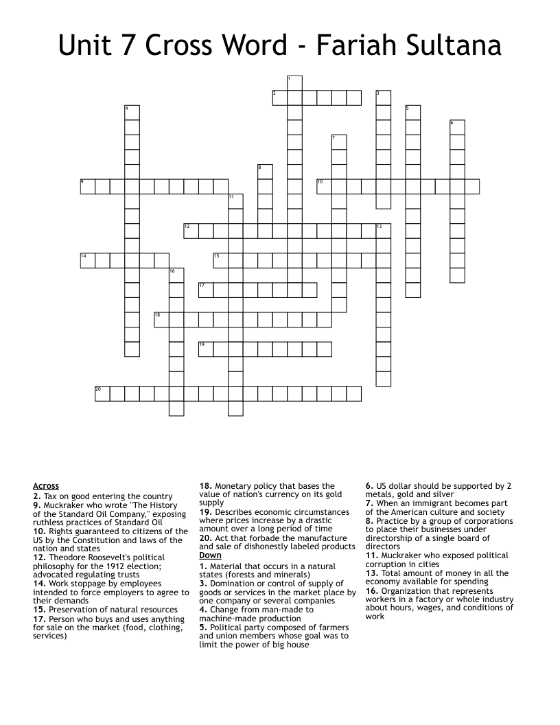 Unit 7 Cross Word - Fariah Sultana