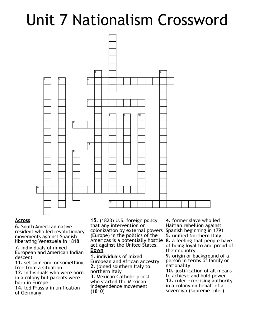 Unit 7 Nationalism Crossword