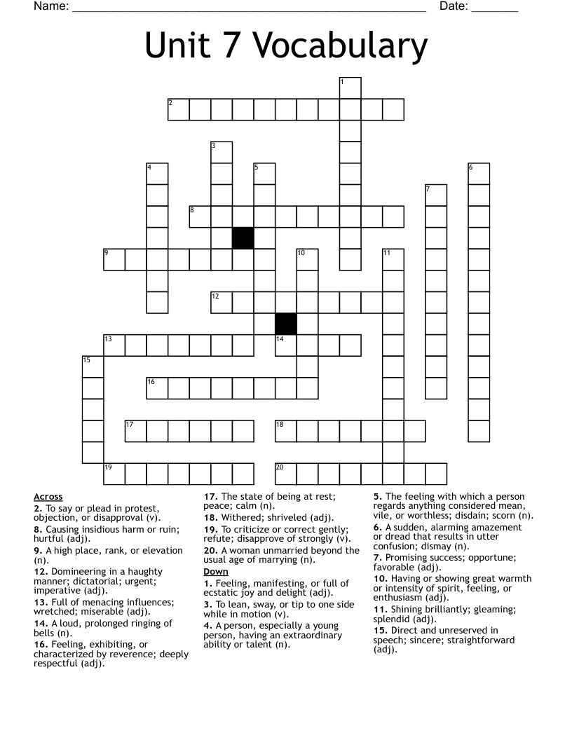 Unit 7 Vocabulary Crossword