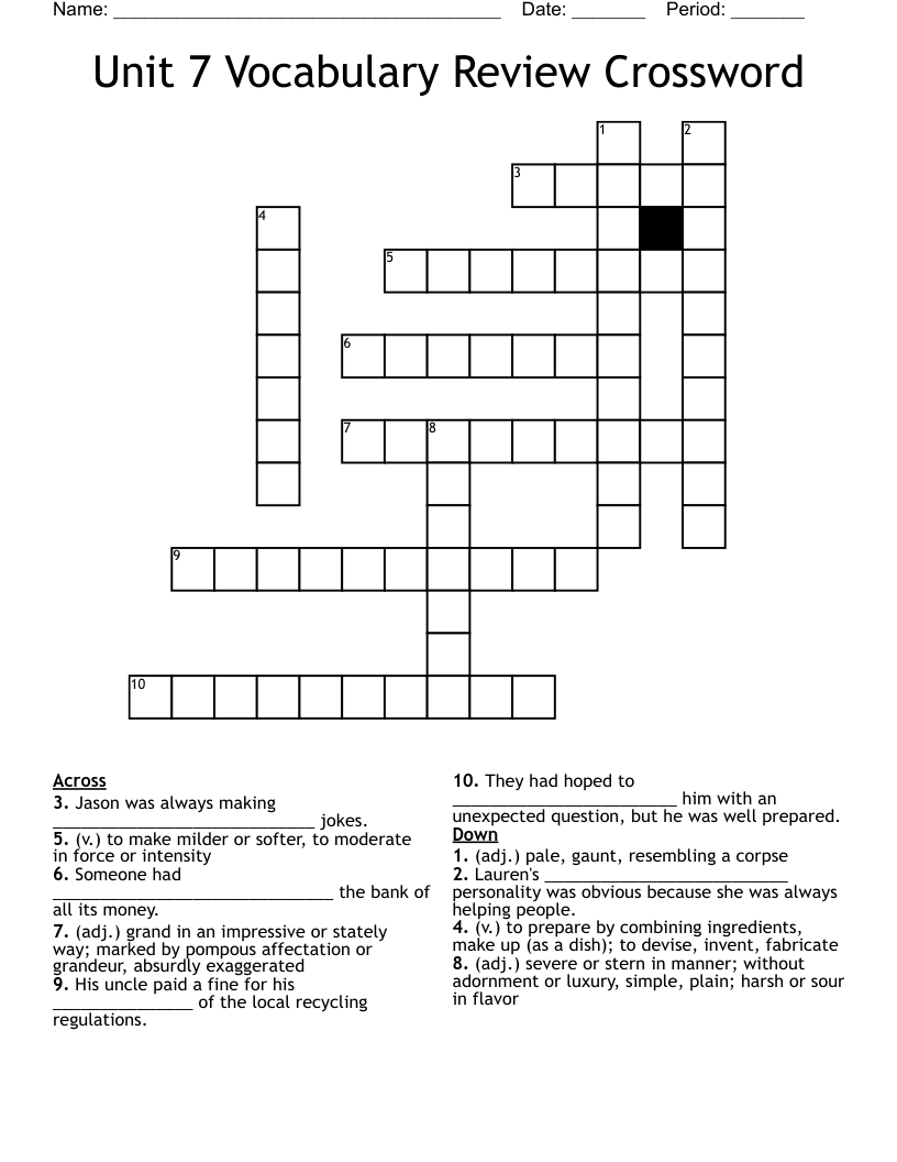 Unit 7 Vocabulary Review Crossword