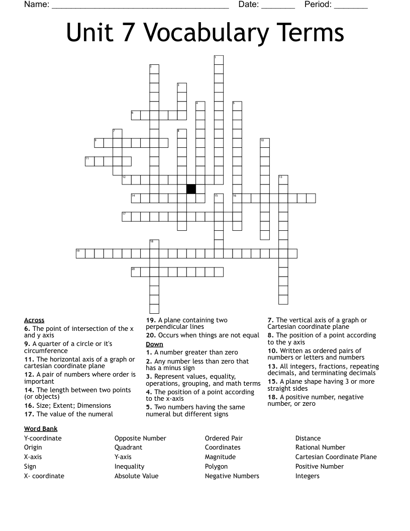 Unit 7 Vocabulary Terms Crossword
