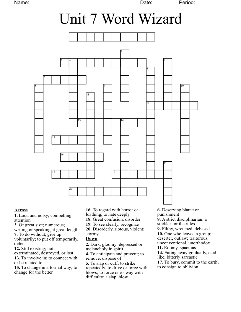 Unit 7 Word Wizard Crossword