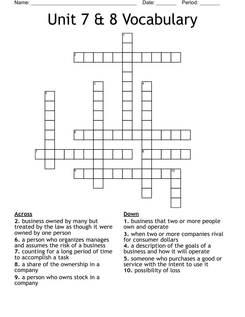 Unit 7 & 8 Vocabulary Crossword