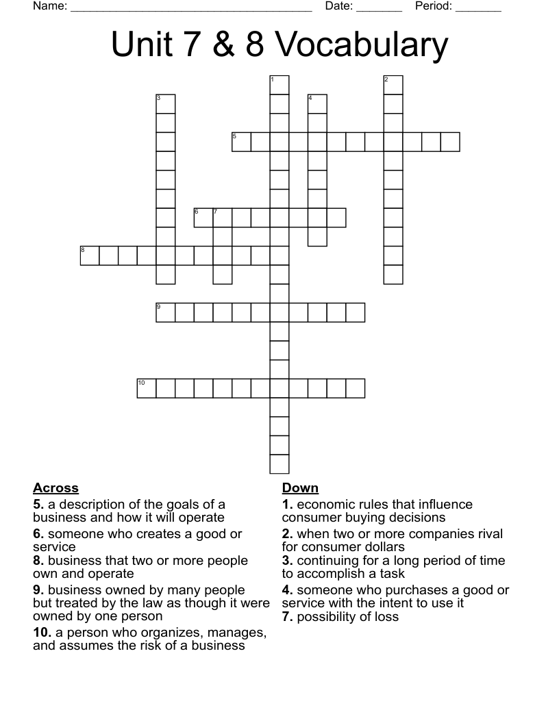 Unit 7 & 8 Vocabulary  Crossword